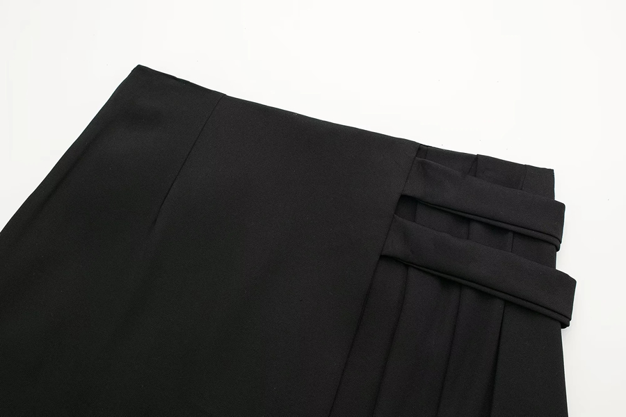 Fashion Black Blended Wide Pleated Asymmetric Skirt  Blended,Skirts