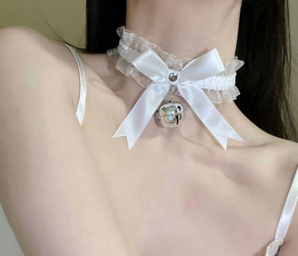 Fashion White Lace Bow And Bell Choker  Fabric,Chokers