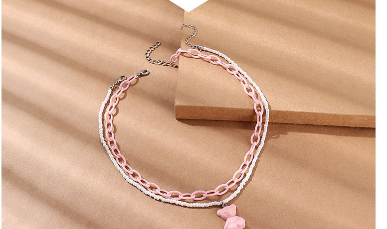 Fashion Color Resin Bear Rice Beaded Chain Double Layer Necklace,Multi Strand Necklaces