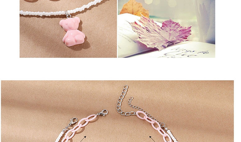 Fashion Color Resin Bear Rice Beaded Chain Double Layer Necklace,Multi Strand Necklaces