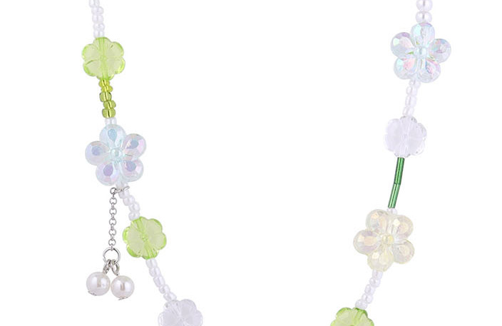 Fashion Green Resin Flower Glass Beads Pearl Beaded Necklace,Beaded Necklaces