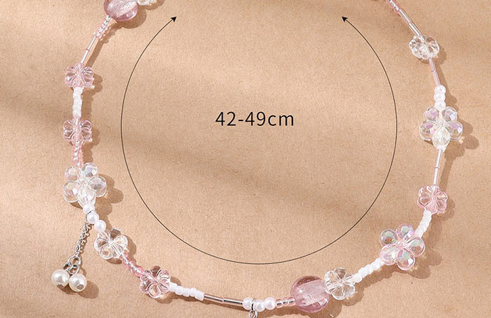 Fashion Light Pink Resin Flower Glass Beads Pearl Beaded Necklace,Beaded Necklaces