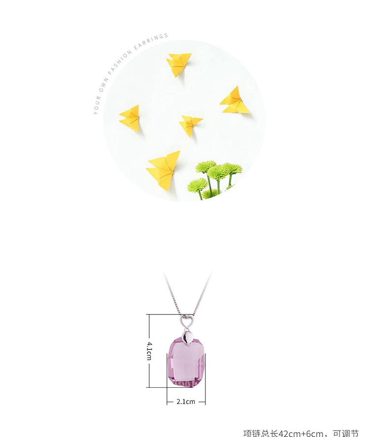 Fashion Light Purple Geometric Square Crystal Heart Necklace,Crystal Necklaces