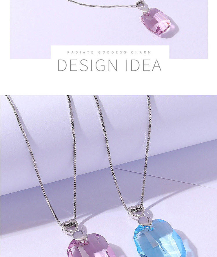 Fashion Sea ??blue Geometric Square Crystal Heart Necklace,Crystal Necklaces