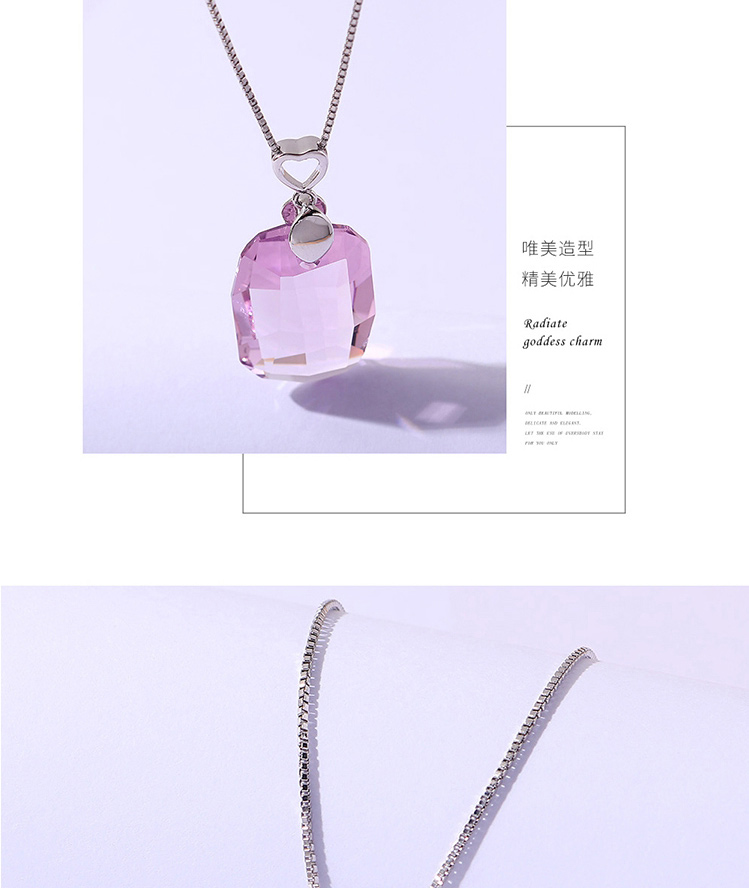 Fashion Light Purple Geometric Square Crystal Heart Necklace,Crystal Necklaces