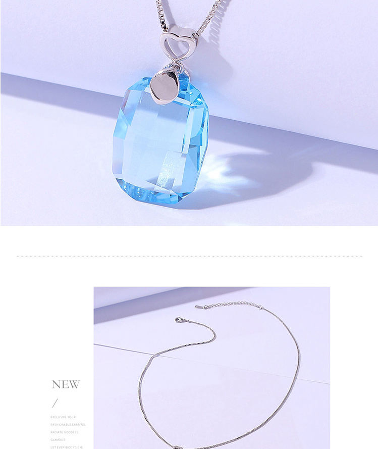 Fashion Sea ??blue Geometric Square Crystal Heart Necklace,Crystal Necklaces