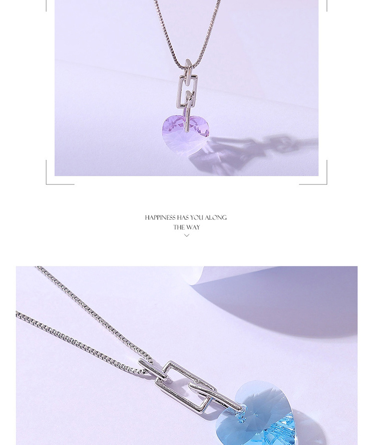 Fashion Blue Geometric Heart Crystal Necklace,Crystal Necklaces