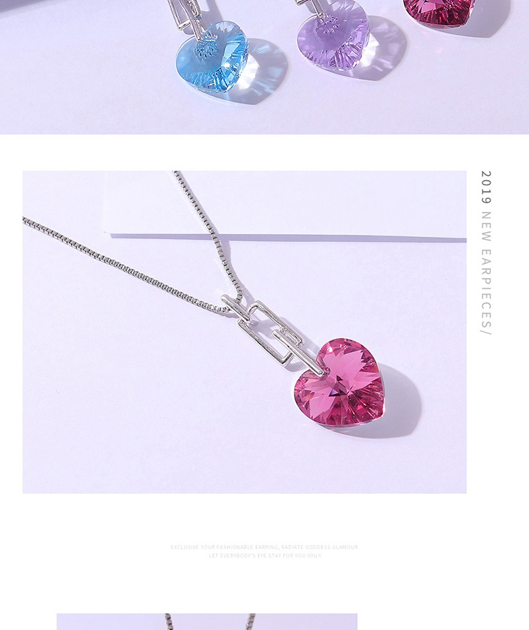 Fashion Blue Geometric Heart Crystal Necklace,Crystal Necklaces