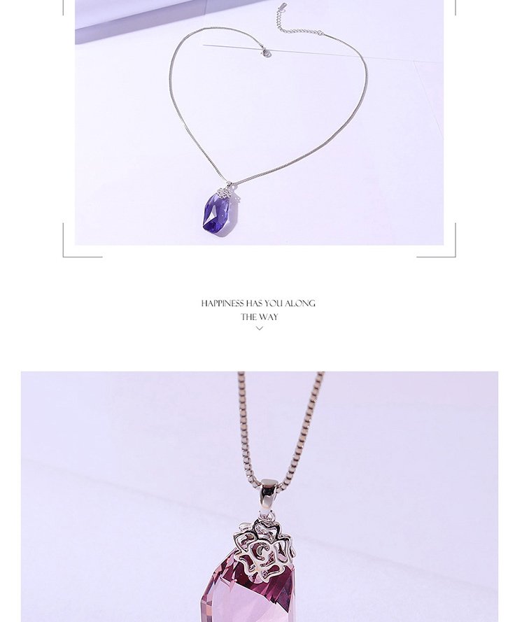 Fashion Pink Geometric Shaped Crystal Flower Necklace,Crystal Necklaces