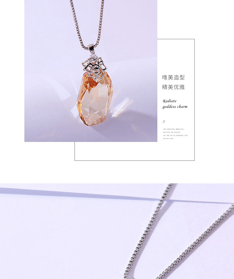Fashion Champagne Geometric Shaped Crystal Flower Necklace,Crystal Necklaces
