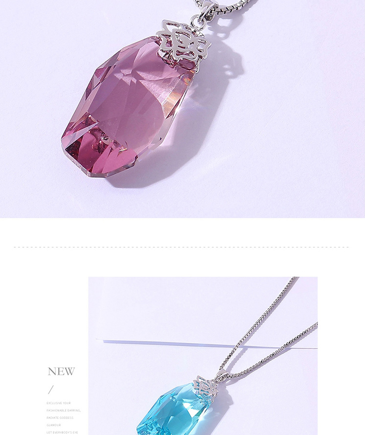 Fashion Sea ??blue Geometric Shaped Crystal Flower Necklace,Crystal Necklaces