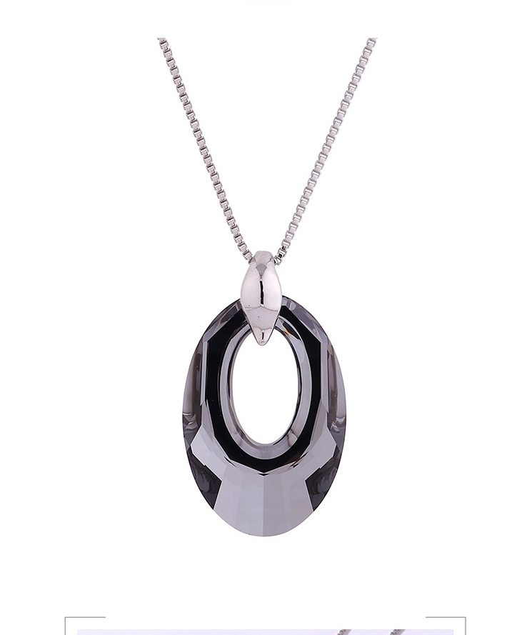 Fashion Black Geometric Oval Crystal Necklace,Crystal Necklaces