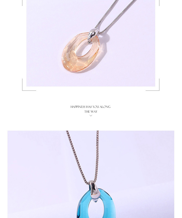 Fashion Sea ??blue Geometric Oval Crystal Necklace,Crystal Necklaces