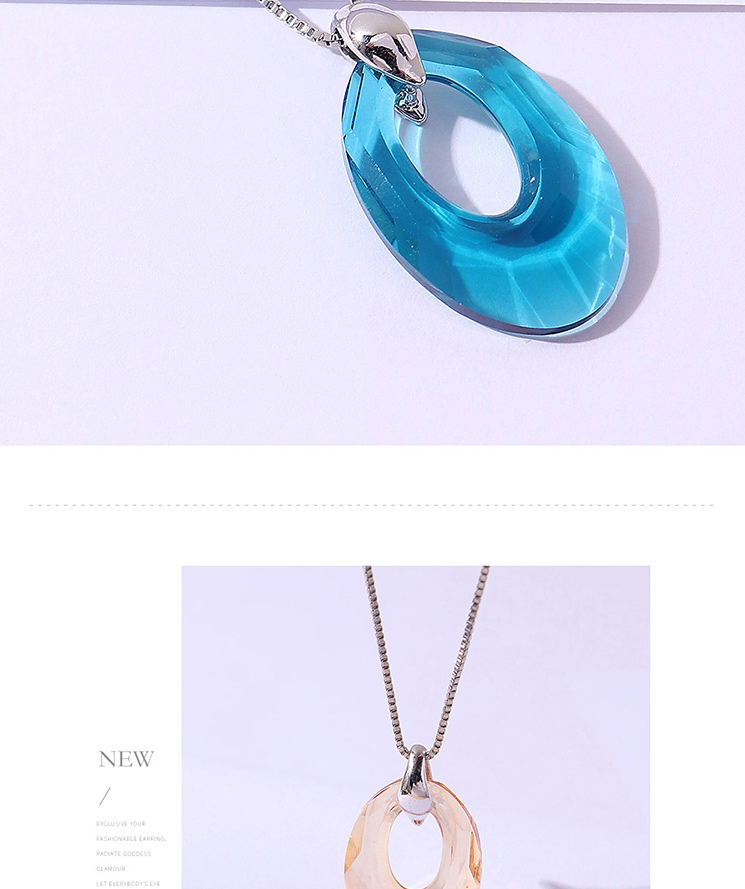 Fashion Sea ??blue Geometric Oval Crystal Necklace,Crystal Necklaces