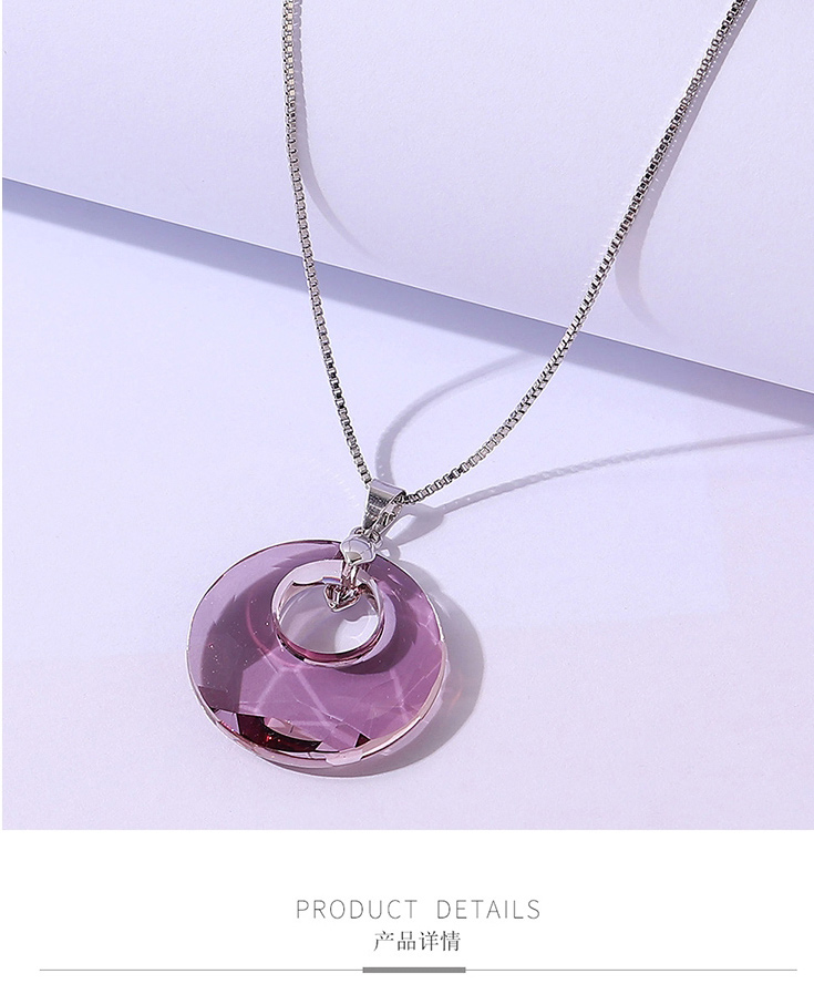 Fashion Light Purple Geometric Round Crystal Necklace,Crystal Necklaces