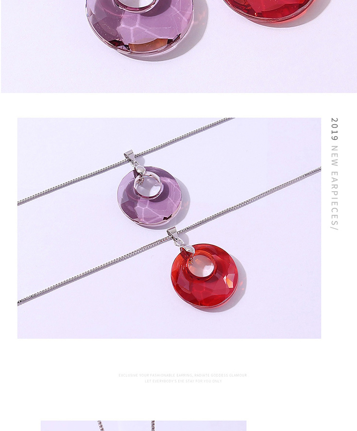 Fashion Light Purple Geometric Round Crystal Necklace,Crystal Necklaces