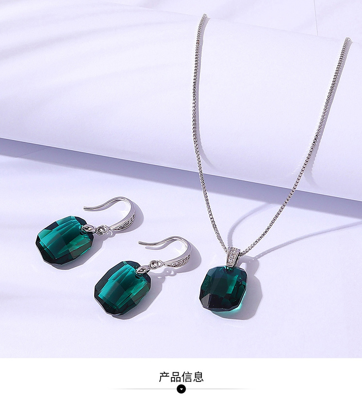 Fashion Green Geometric Square Crystal Stud Necklace Set,Crystal Sets