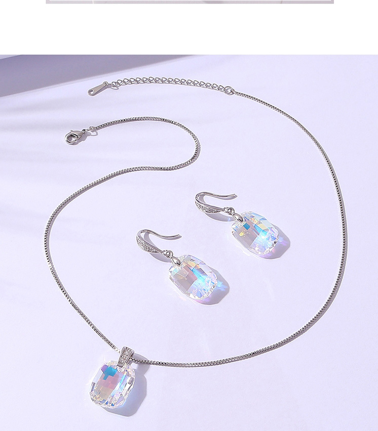 Fashion White Geometric Square Crystal Stud Necklace Set,Crystal Sets