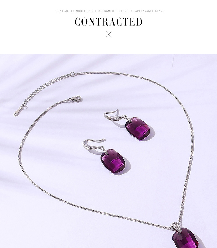 Fashion Purple Geometric Square Crystal Stud Necklace Set,Crystal Sets