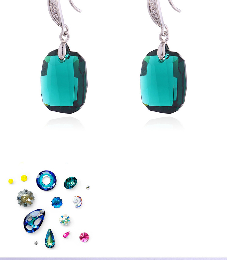 Fashion Green Geometric Square Crystal Stud Earrings,Crystal Earrings
