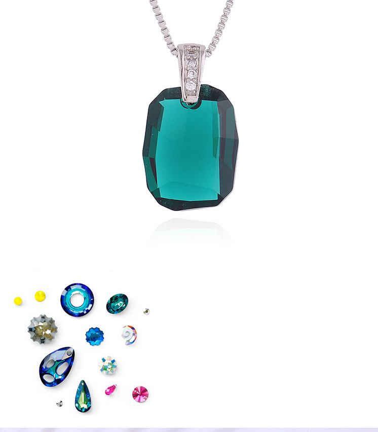 Fashion Green Geometric Square Crystal Necklace,Crystal Necklaces