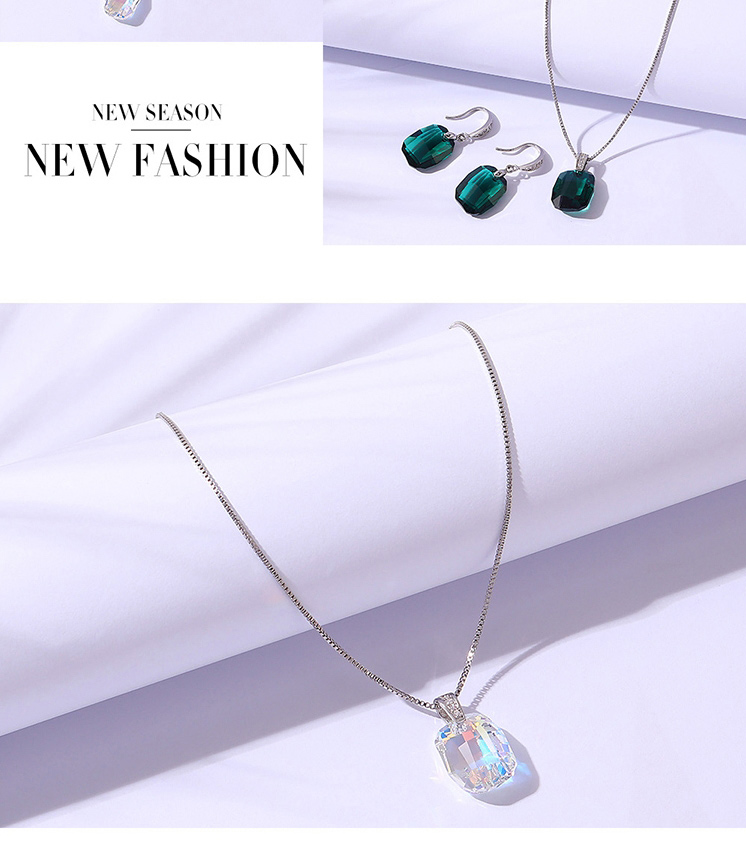 Fashion Green Geometric Square Crystal Necklace,Crystal Necklaces