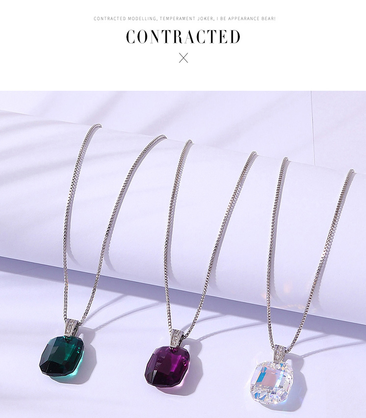 Fashion Purple Geometric Square Crystal Necklace,Crystal Necklaces