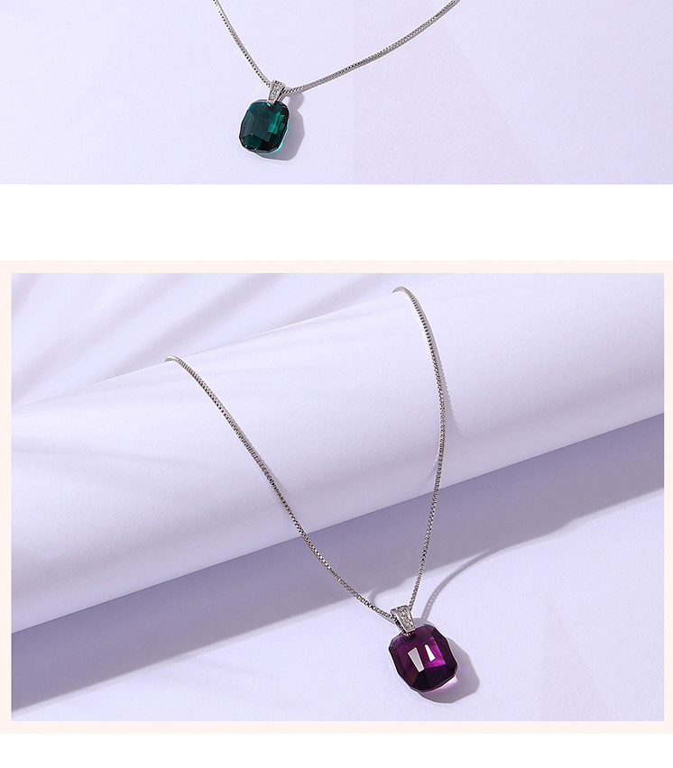 Fashion Purple Geometric Square Crystal Necklace,Crystal Necklaces