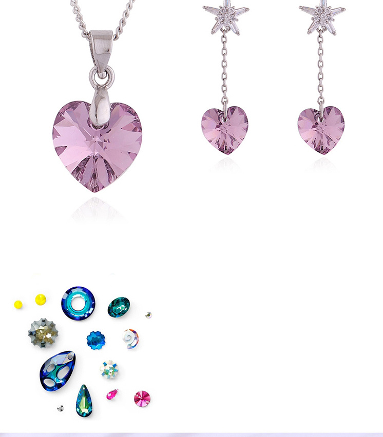 Fashion Purple Geometric Heart Crystal Drop Necklace Set,Crystal Sets