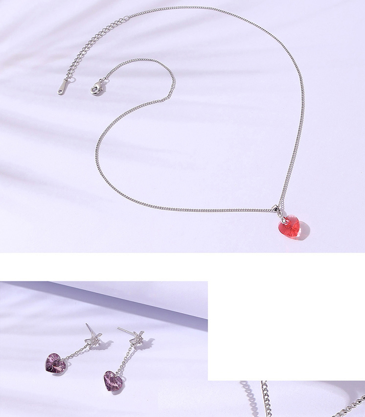 Fashion Purple Geometric Heart Crystal Drop Necklace Set,Crystal Sets