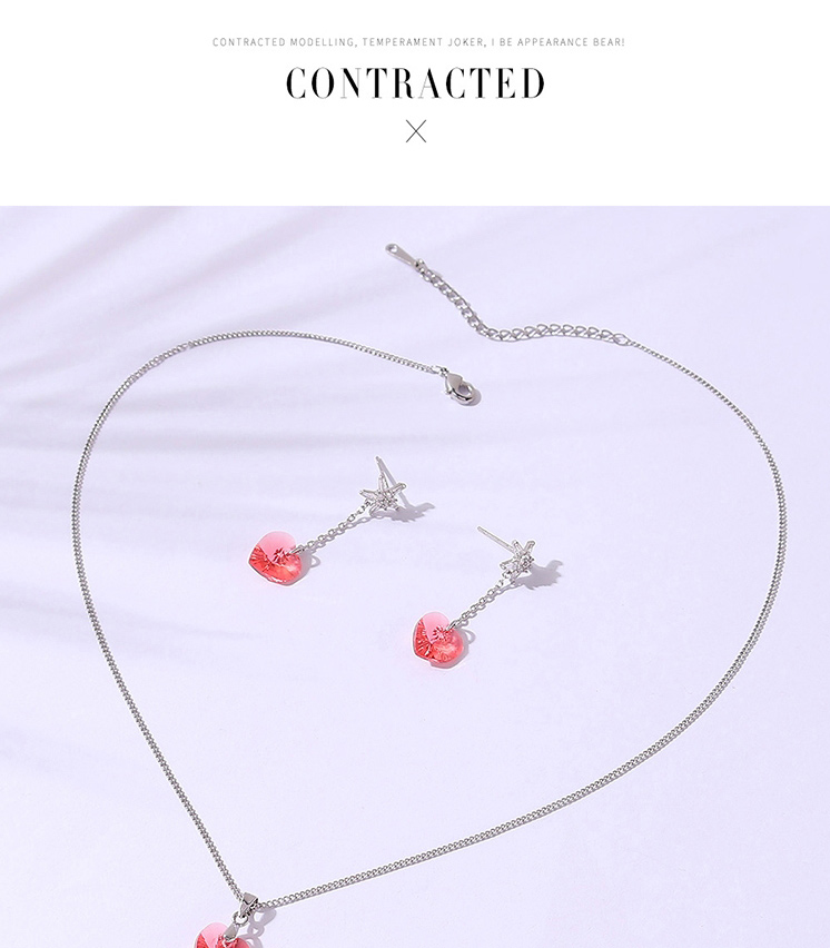 Fashion Pink Geometric Heart Crystal Drop Necklace Set,Crystal Sets