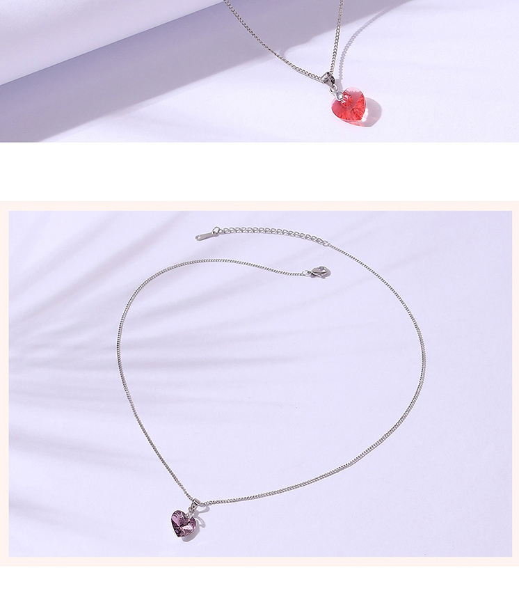 Fashion Pink Geometric Heart Crystal Necklace,Crystal Necklaces