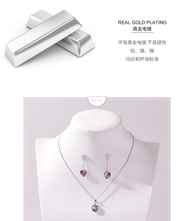 Fashion Purple Geometric Star Heart Crystal Earrings,Crystal Earrings
