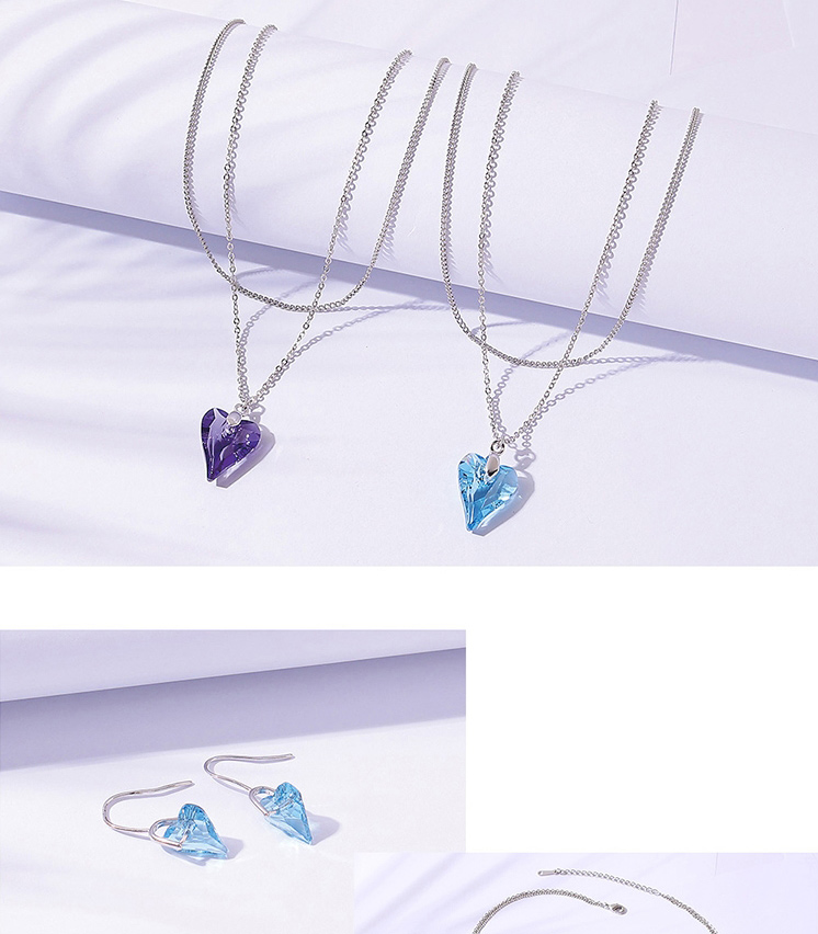 Fashion Purple Geometric Love Crystal Necklace Stud Earrings Set,Crystal Sets