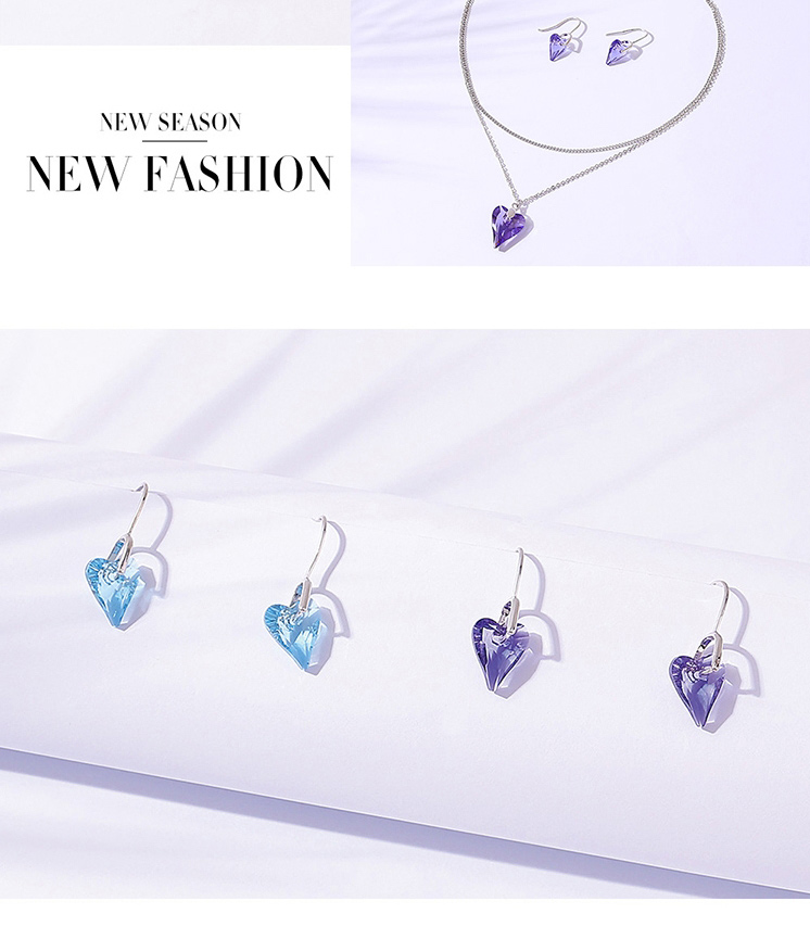 Fashion Purple Geometric Love Crystal Necklace Stud Earrings Set,Crystal Sets