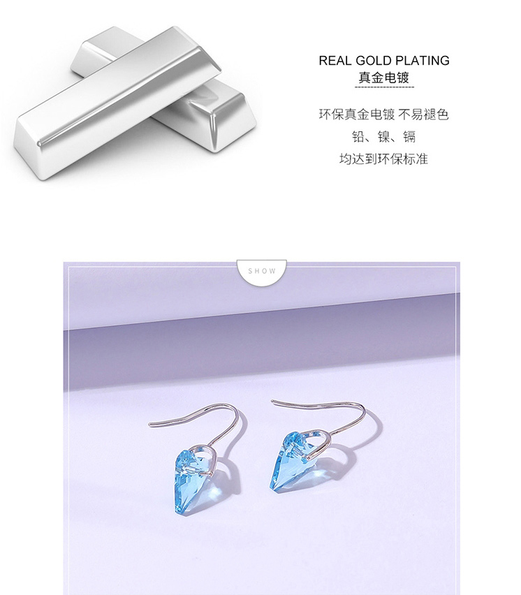 Fashion Blue Geometric Love Crystal Necklace Stud Earrings Set,Crystal Sets