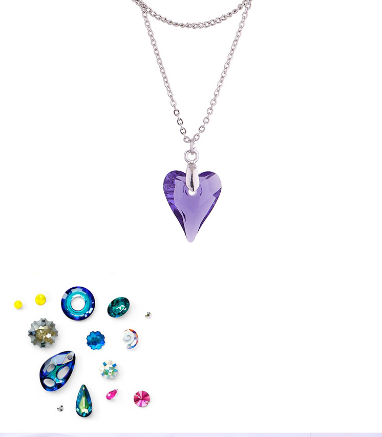 Fashion Purple Geometric Heart Crystal Necklace,Crystal Necklaces