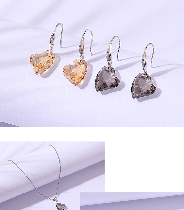 Fashion Champagne Geometric Love Crystal Necklace Stud Earrings Set,Crystal Sets
