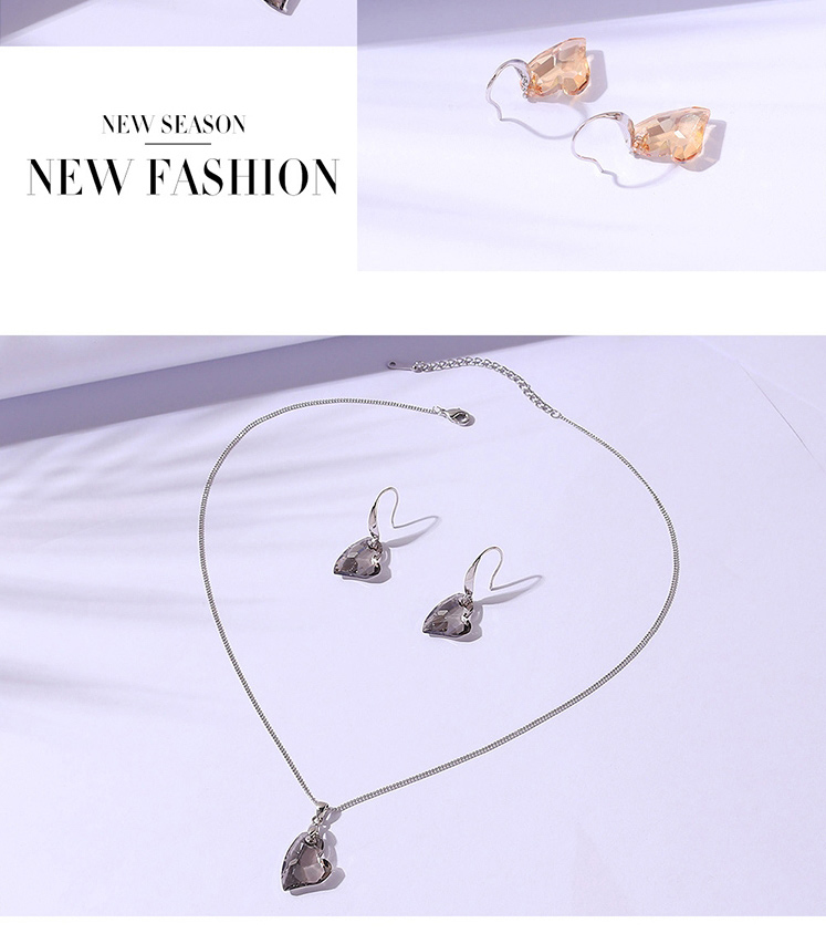 Fashion Black Geometric Love Crystal Necklace Stud Earrings Set,Crystal Sets
