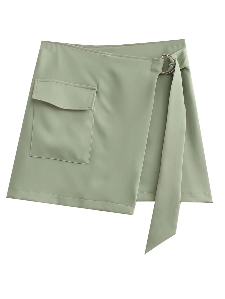 Fashion Bean Green Woven Oversized Pocket Skirt,Skirts