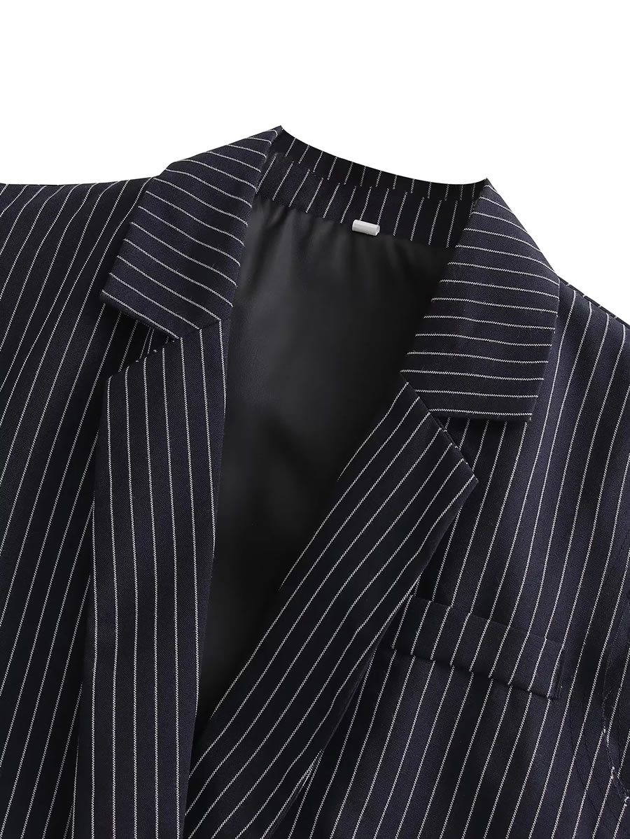 Fashion Blue Bar Striped Lapel Vest Jacket,Coat-Jacket