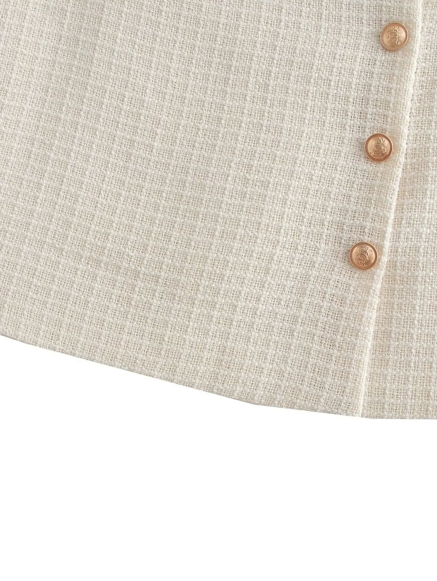 Fashion Beige Textured Button-up Skirt,Skirts