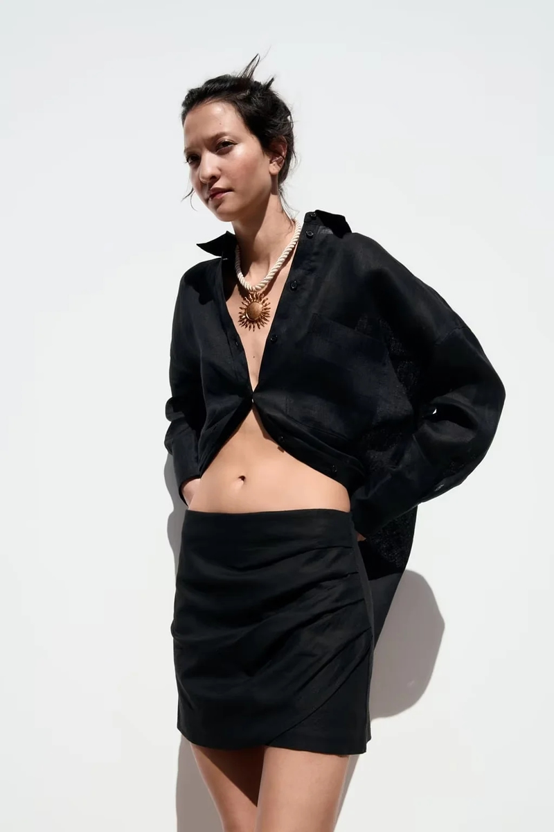 Fashion Black Polyester Fold Skirt,Shorts