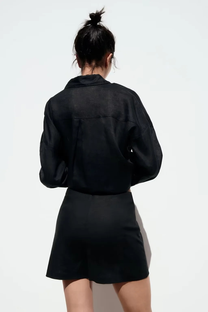 Fashion Black Polyester Fold Skirt,Shorts