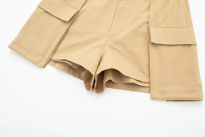 Fashion Khaki Polyester Pocket Skirt,Shorts