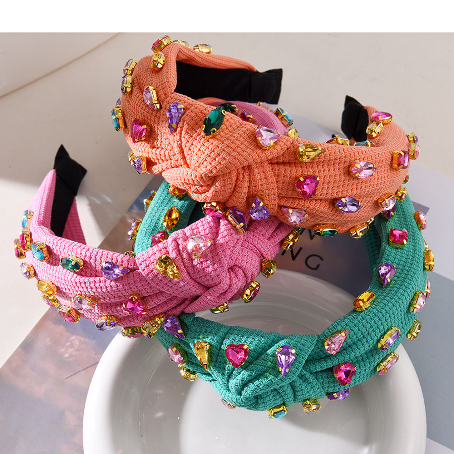 Fashion Pink Fabric Alloy Diamond-encrusted Water Drop Knotted Wide-brimmed Headband,Head Band