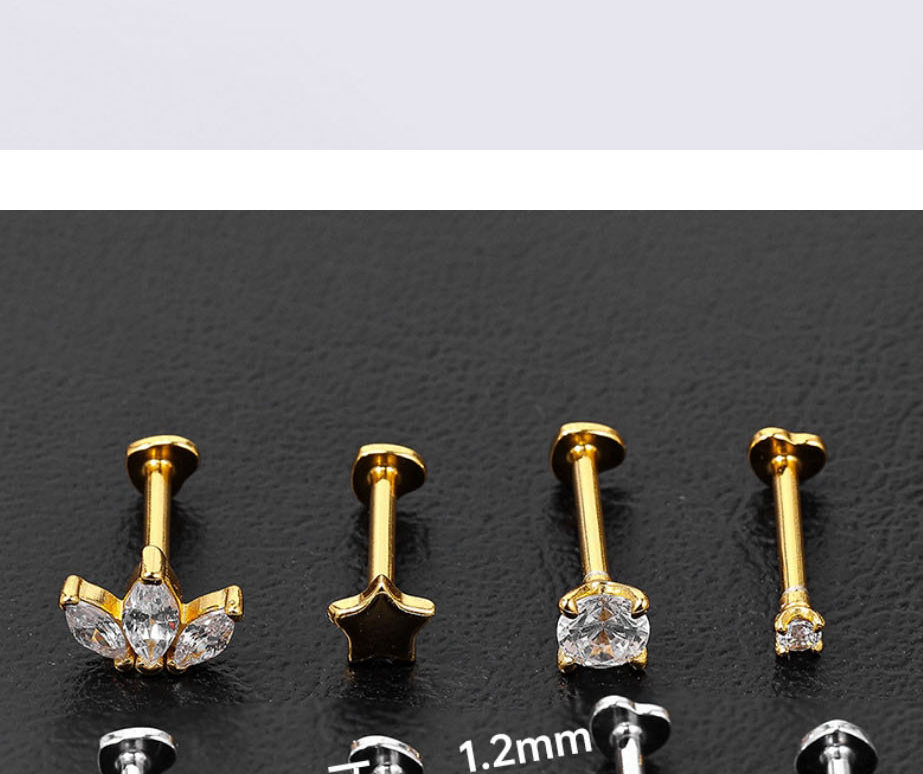 Fashion Gold 2#1.2*8mm Silver And Diamond Geometric Piercing Stud Earrings,Ear Cartilage Rings & Studs