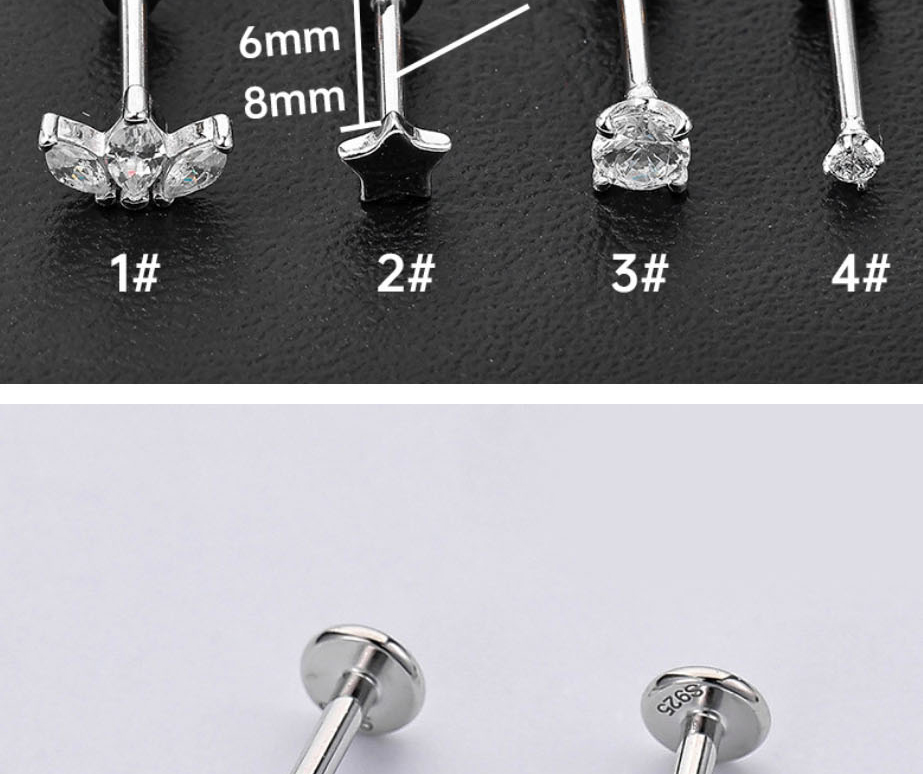Fashion Silver 3#1.2*8mm Silver And Diamond Geometric Piercing Stud Earrings,Ear Cartilage Rings & Studs