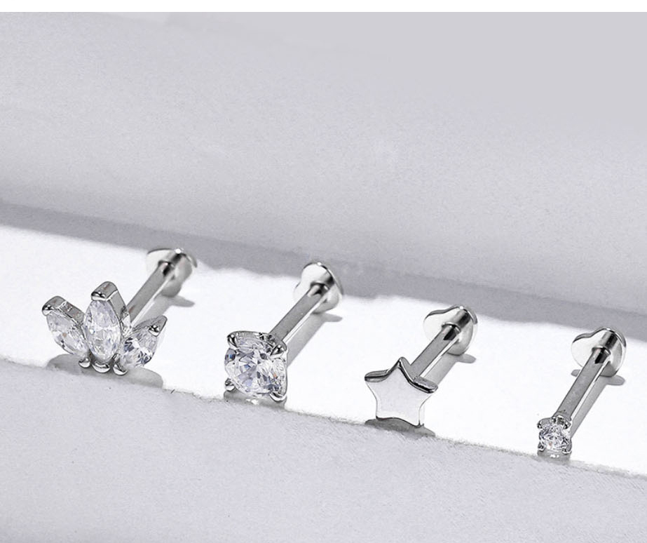 Fashion Silver 3#1.2*8mm Silver And Diamond Geometric Piercing Stud Earrings,Ear Cartilage Rings & Studs