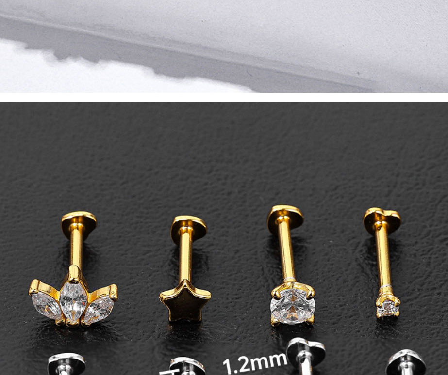 Fashion Gold 2#1.2*6mm Silver And Diamond Geometric Piercing Stud Earrings,Ear Cartilage Rings & Studs